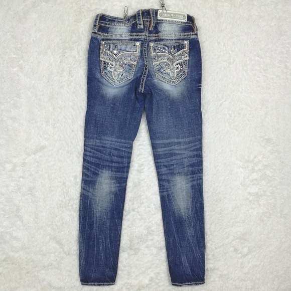 Rock Revival Womens Jeans Rosewood Skinny Blue Denim Distressed Jeweled Stone 26 - Picture 2 of 11